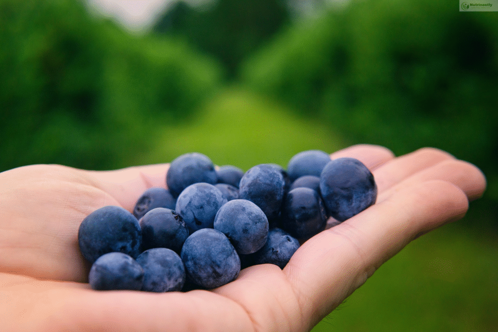 blue fruits in hand